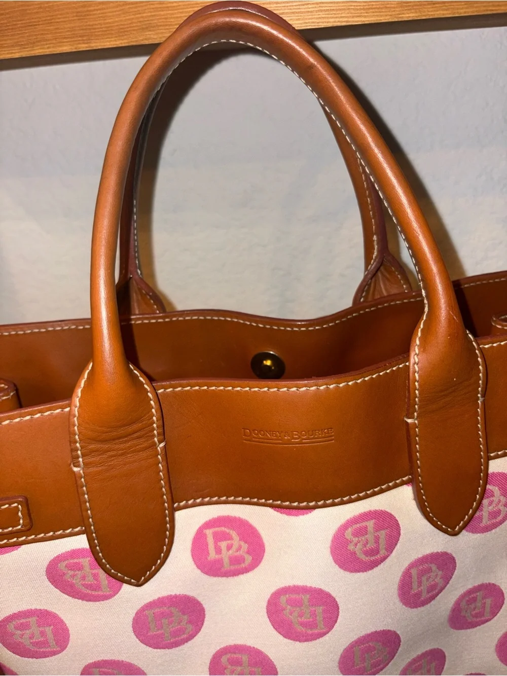 Dooney & Bourke Vintage Alto Italy Pink DB Monogram Canvas Tassel Tote